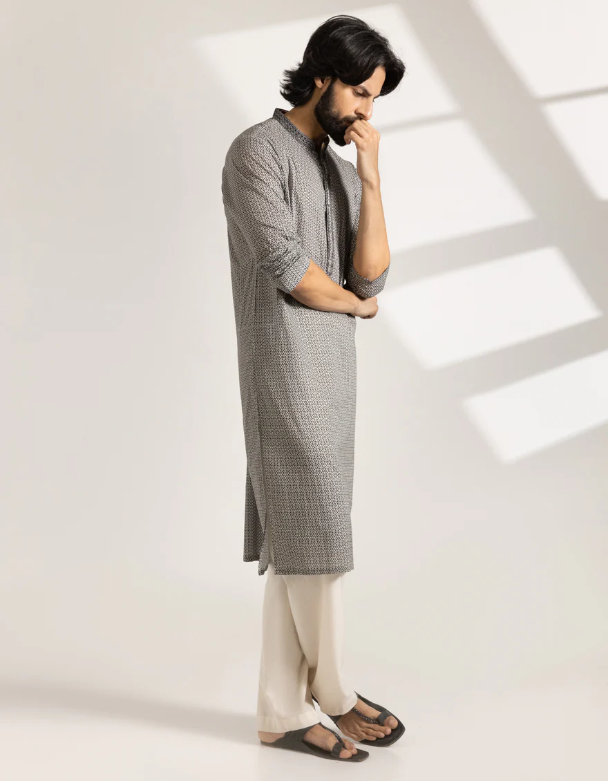BLACK & WHITE COTTON KURTA | JJK-S-33489/S25/JJ9776-SF - Image 5