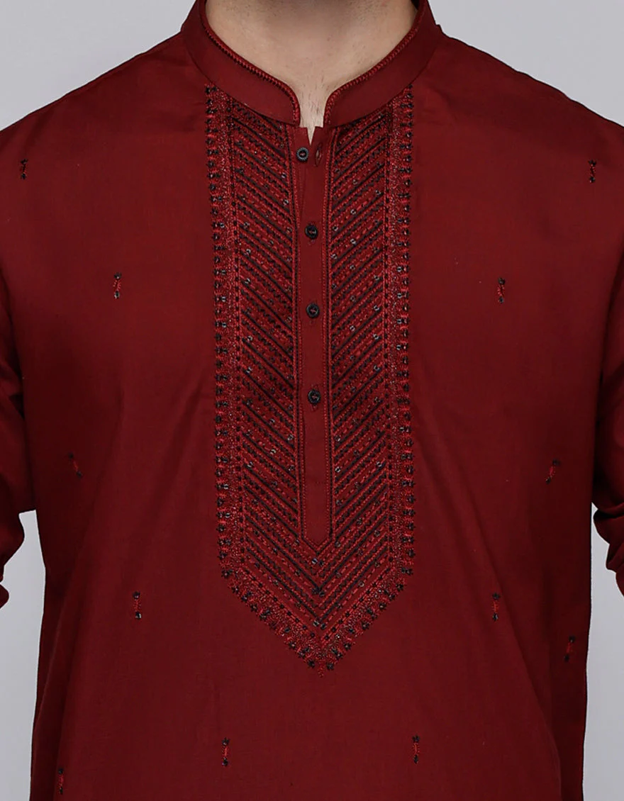 MAROON COTTON SPECIAL KURTA | JJK-SP-A-34944/S25/JJ1001-FL - Image 3