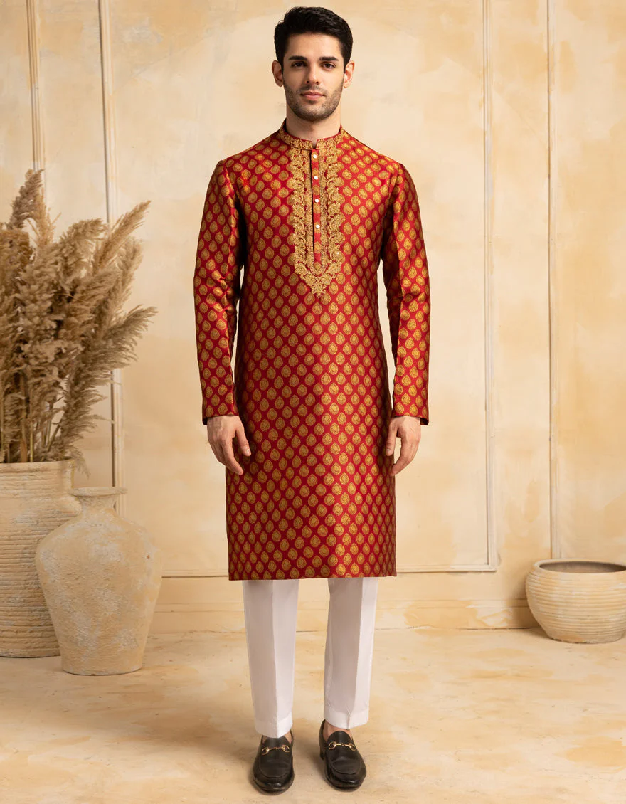 RED BLENDED SPECIAL KURTA | JJK-SP-A-48219/S25/JJ10013-FL
