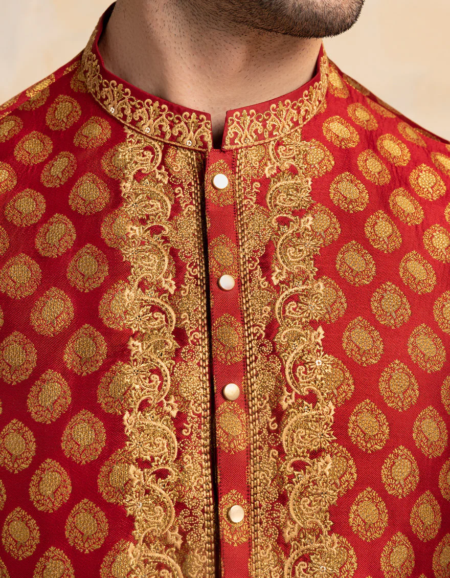 RED BLENDED SPECIAL KURTA | JJK-SP-A-48219/S25/JJ10013-FL - Image 3