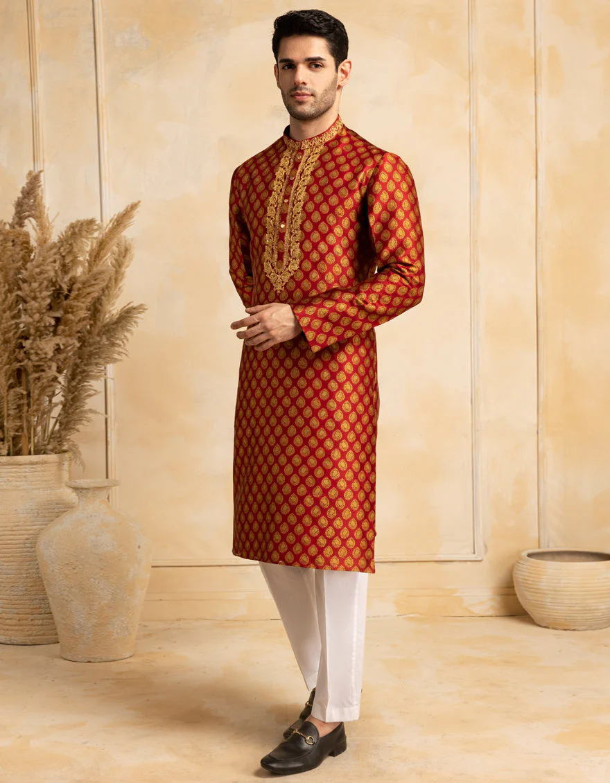 RED BLENDED SPECIAL KURTA | JJK-SP-A-48219/S25/JJ10013-FL - Image 4
