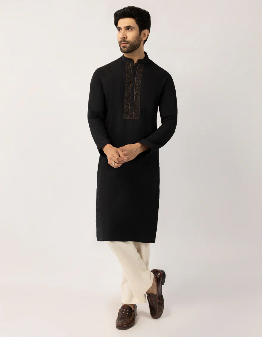 BLACK COTTON KURTA | JJK-W-50546/S25/JJ10445-FL
