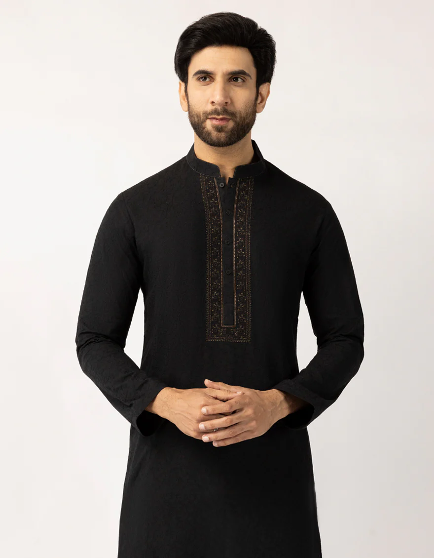 BLACK COTTON KURTA | JJK-W-50546/S25/JJ10445-FL - Image 2