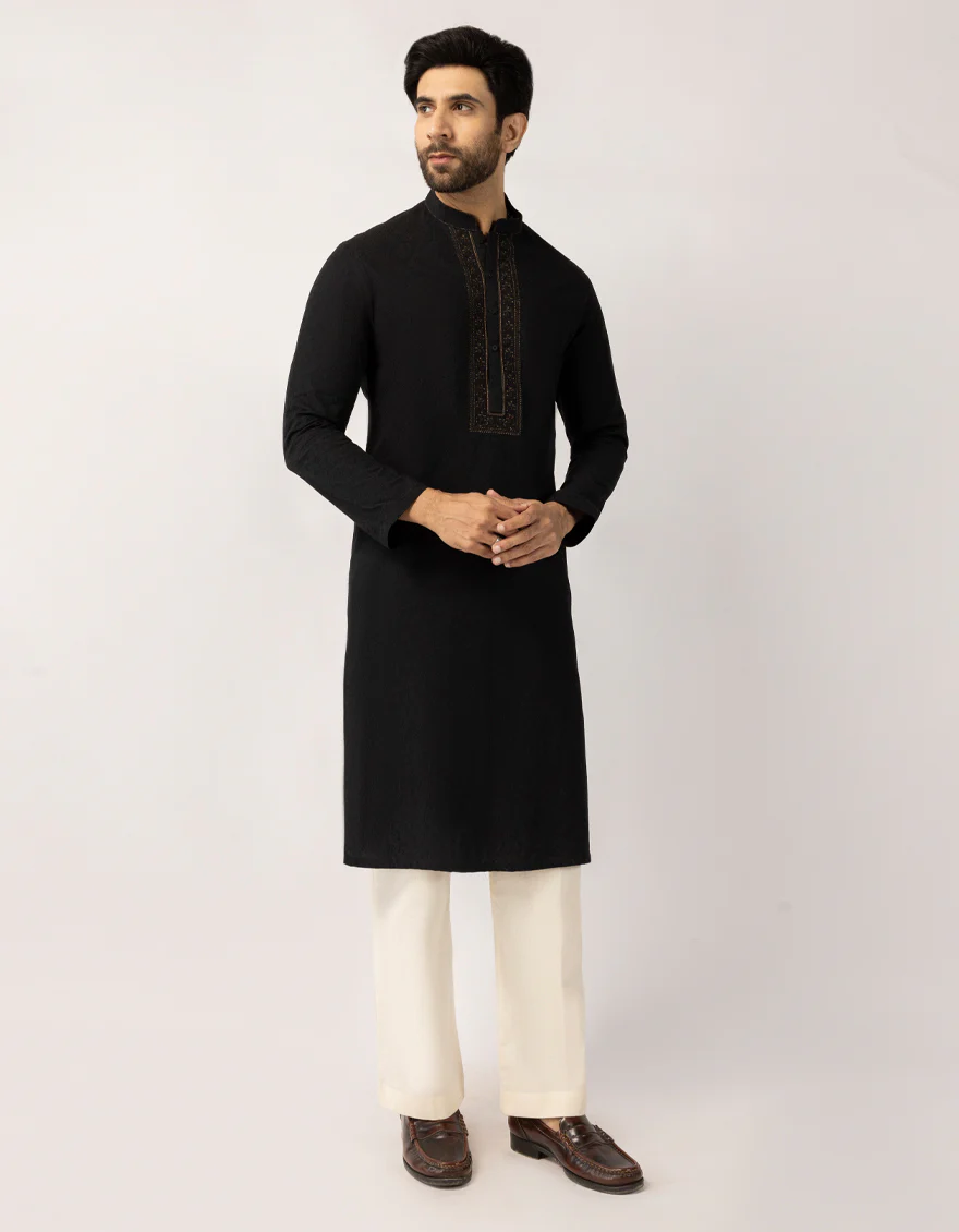 BLACK COTTON KURTA | JJK-W-50546/S25/JJ10445-FL - Image 3
