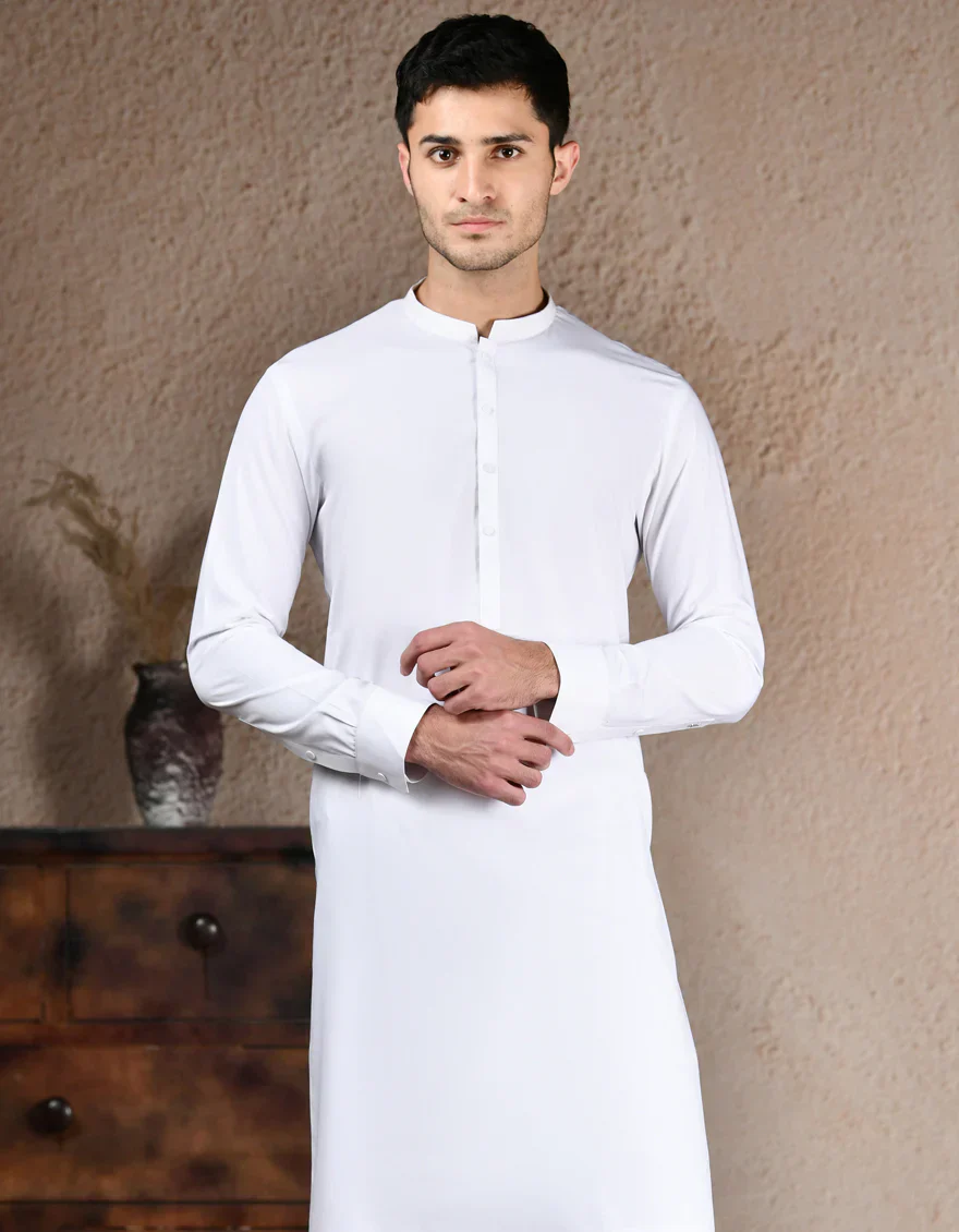WHITE BLENDED SPECIAL KURTA TROUSERS | JJKP-A-33214/S25/JJ10018-SF