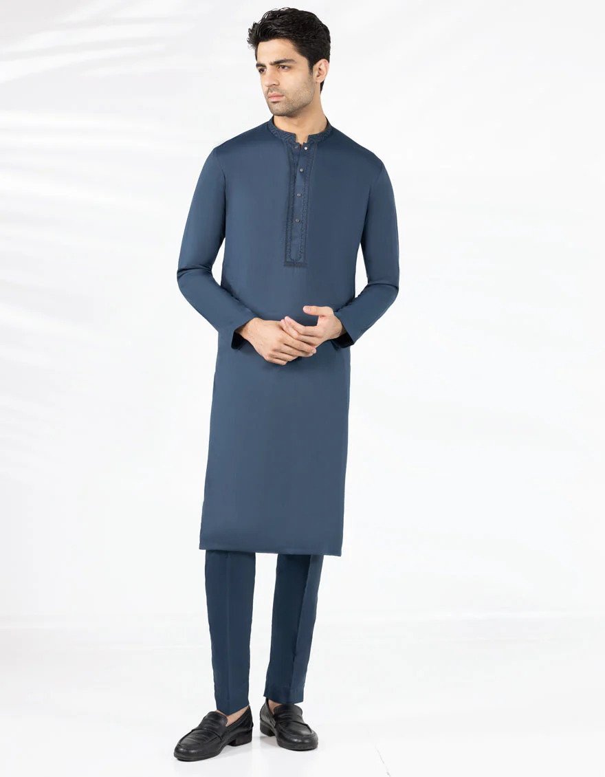 PRUSSIAN BLUE BLENDED SPECIAL KURTA TROUSERS | JJKP-A-33485/S25/JJ9856-SF