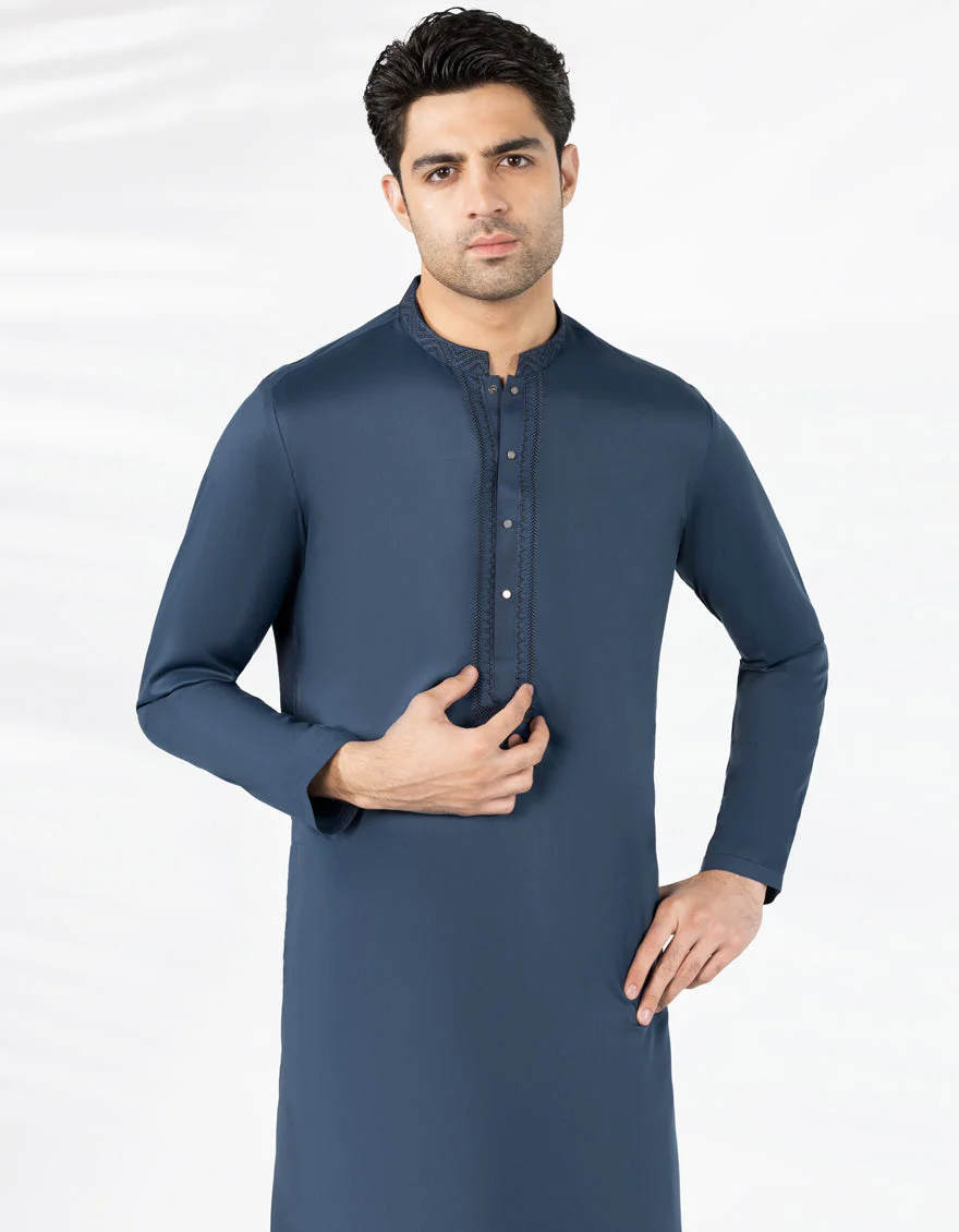 PRUSSIAN BLUE BLENDED SPECIAL KURTA TROUSERS | JJKP-A-33485/S25/JJ9856-SF - Image 2
