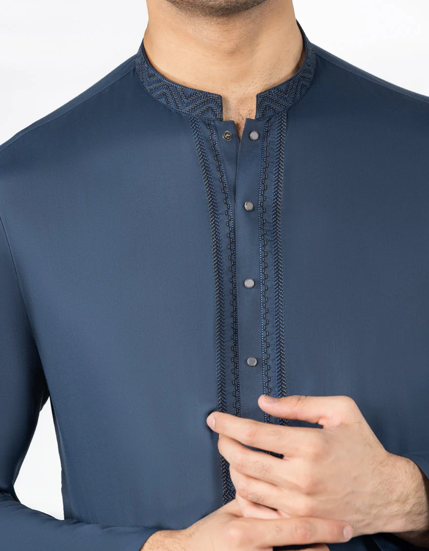 PRUSSIAN BLUE BLENDED SPECIAL KURTA TROUSERS | JJKP-A-33485/S25/JJ9856-SF - Image 3