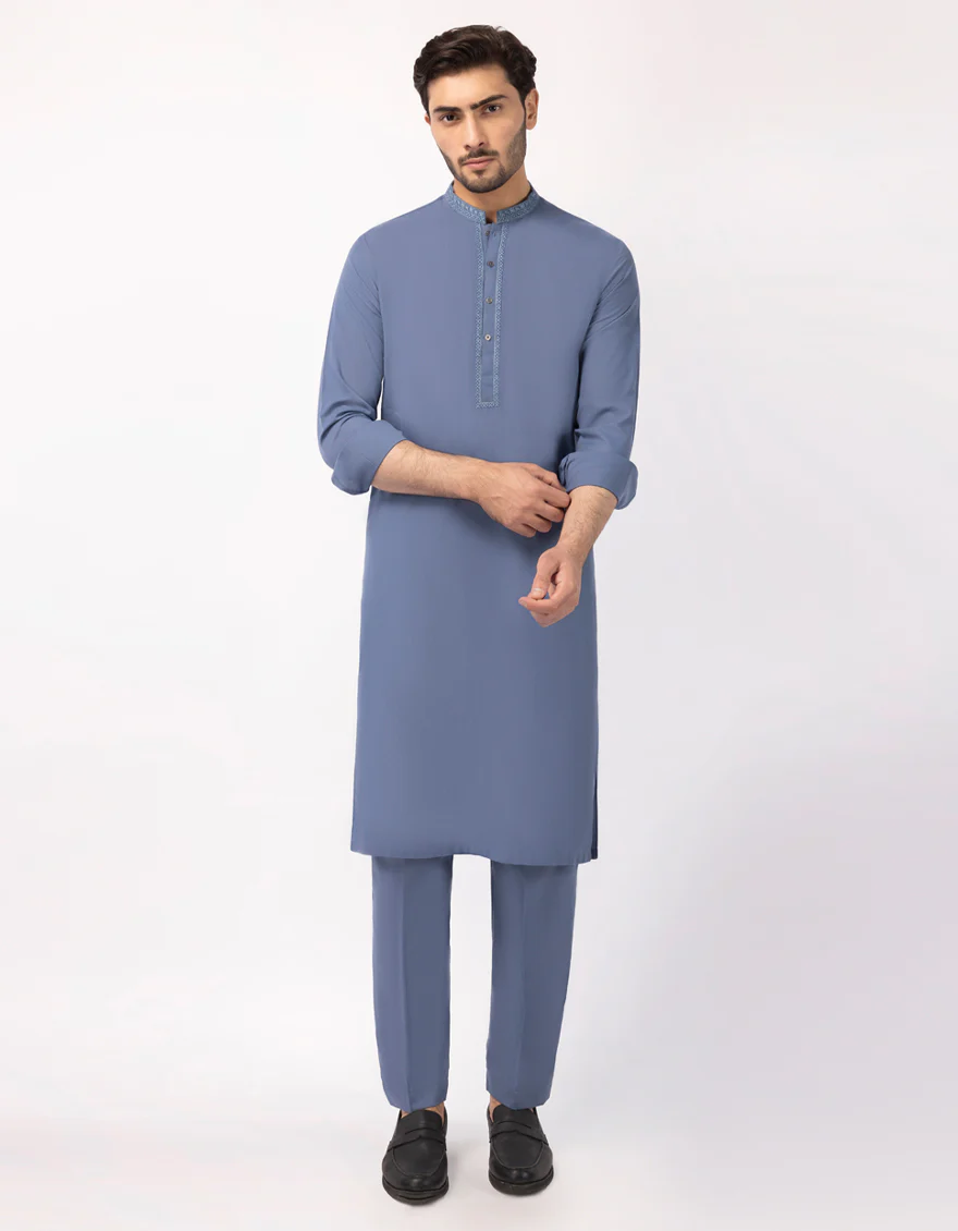 BLUE BLENDED KURTA TROUSERS | JJKP-A-33729/S25/JJ9944-SF