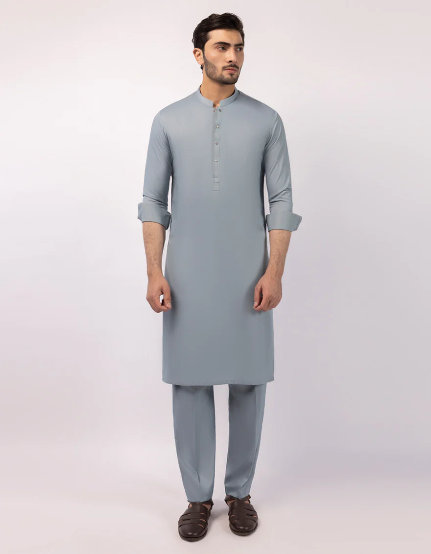 AZURE BLUE BLENDED KURTA TROUSERS | JJKP-A-33773/S26/JJ10455-CL