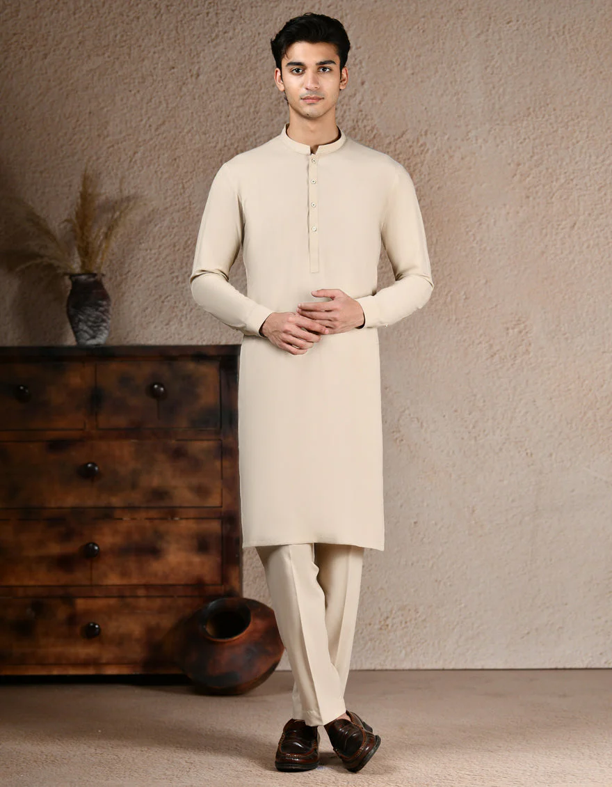 BEIGE BLENDED SPECIAL KURTA TROUSERS | JJKP-A-34995/S25/JJ10063-SF
