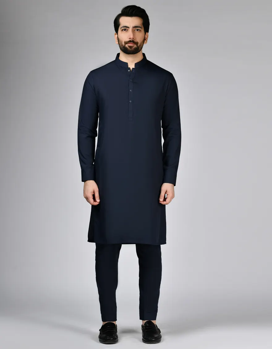 NAVY BLUE BLENDED SPECIAL KURTA TROUSERS | JJKP-A-47505-AP/S25/JJ9772-PN
