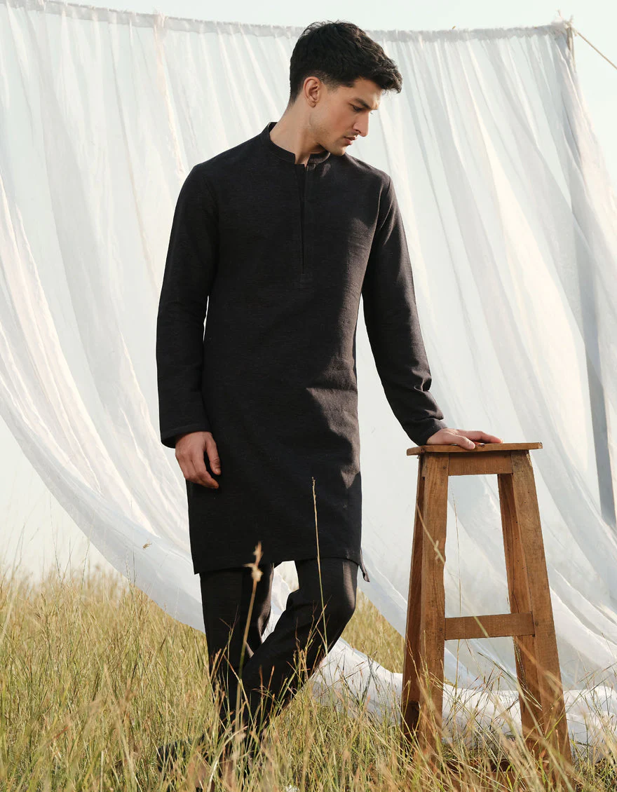 BLACK COTTON SPECIAL KURTA TROUSERS | JJKP-W-47361/S24/JJ9662-FL