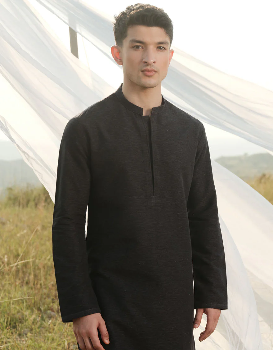 BLACK COTTON SPECIAL KURTA TROUSERS | JJKP-W-47361/S24/JJ9662-FL - Image 2