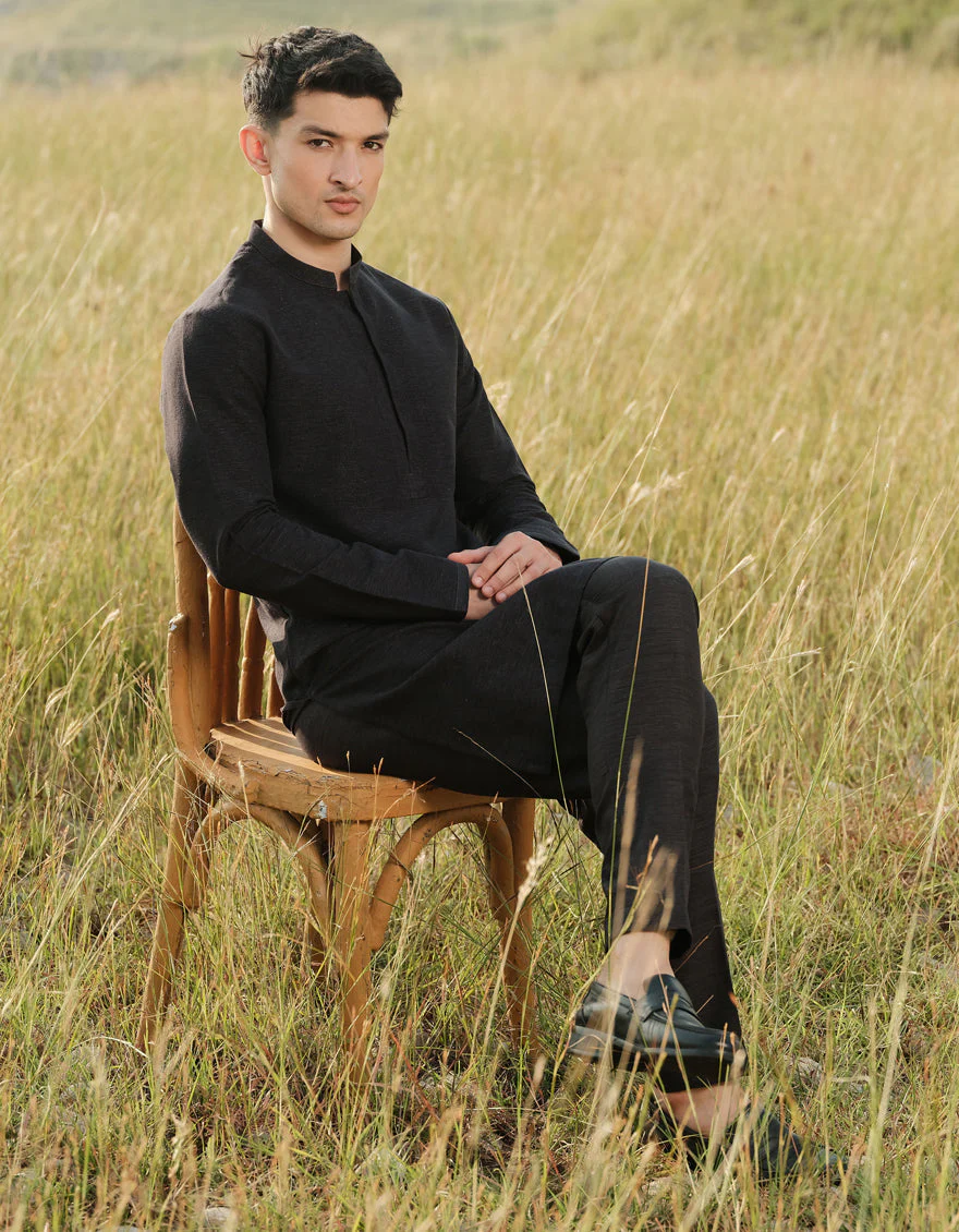 BLACK COTTON SPECIAL KURTA TROUSERS | JJKP-W-47361/S24/JJ9662-FL - Image 4