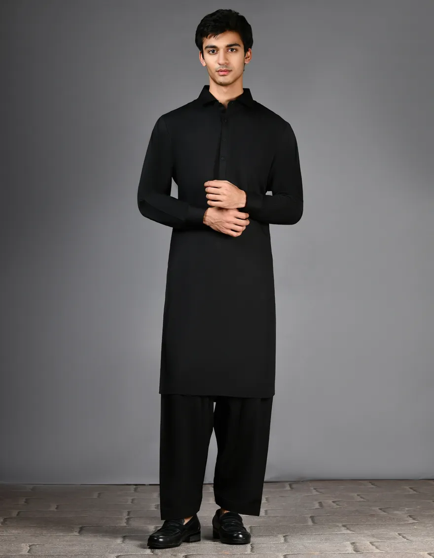 BLACK BLENDED KAMEEZ SHALWAR | JJKS-A-30729-R43-AP/S25/JJ9772-PN