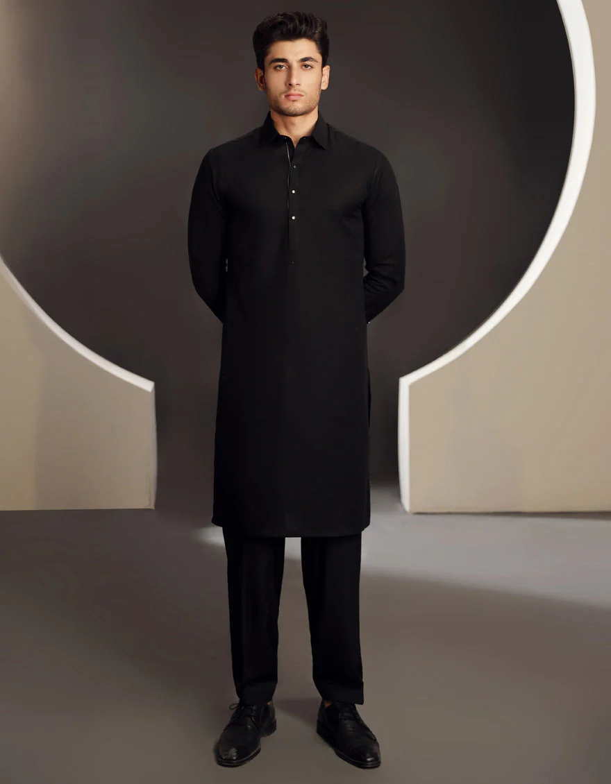 BLACK COTTON KAMEEZ SHALWAR | JJKS-A-33016/S24/JJ9498-PN