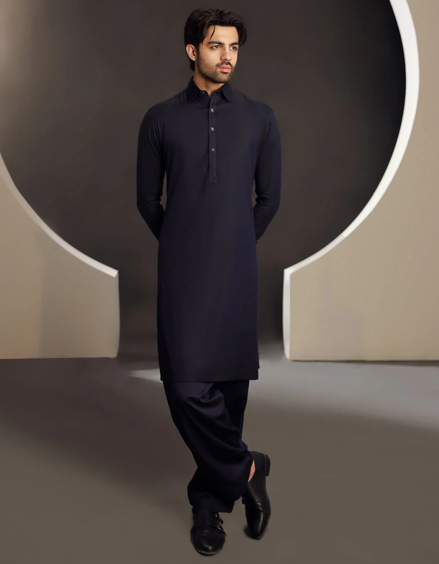 MIDNIGHT BLUE COTTON KAMEEZ SHALWAR | JJKS-A-33022/S24/JJ9484-PN