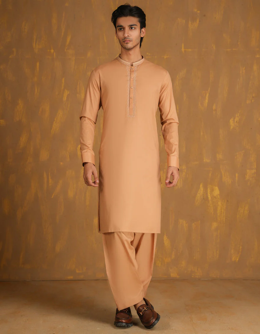 BISCUIT BROWN BLENDED KAMEEZ SHALWAR | JJKS-A-33090/S24/JJ9285-SF