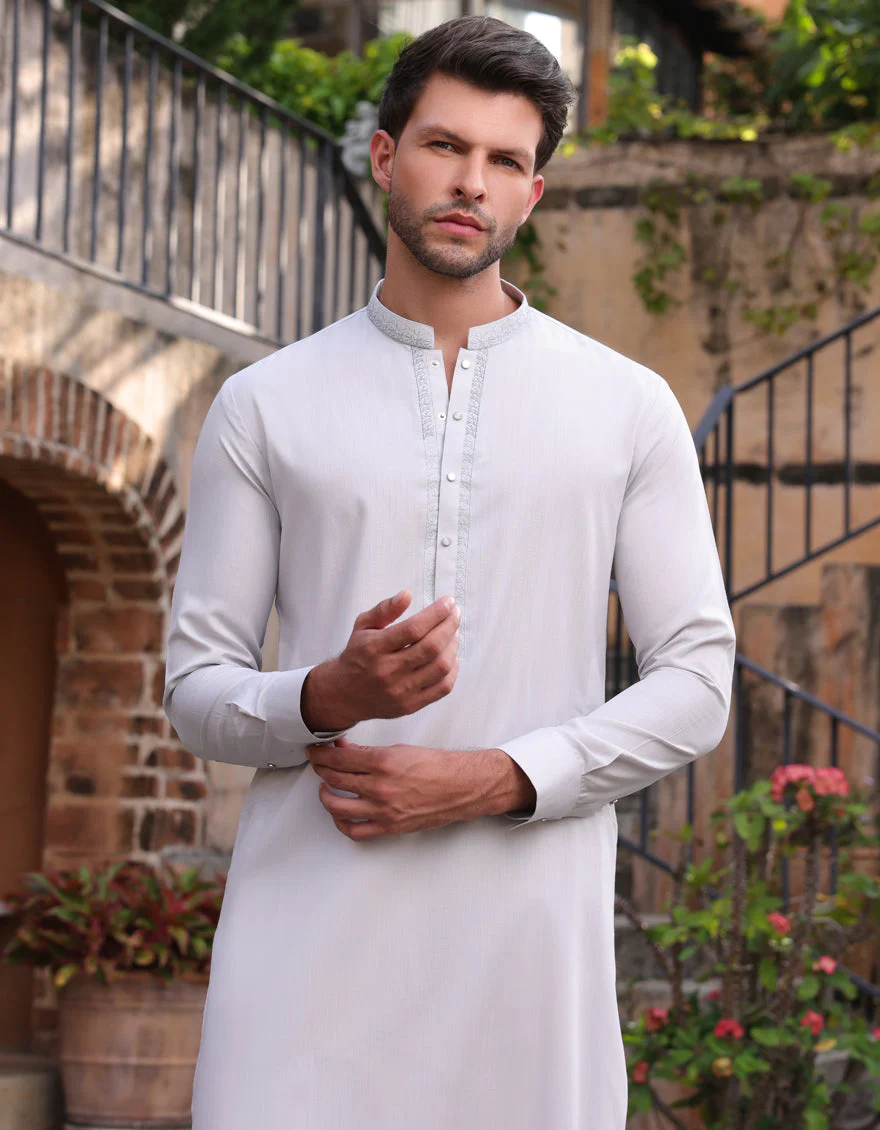 SMOKE GREY BLENDED KAMEEZ SHALWAR | JJKS-A-33244/S25/JJ10070-SF - Image 2