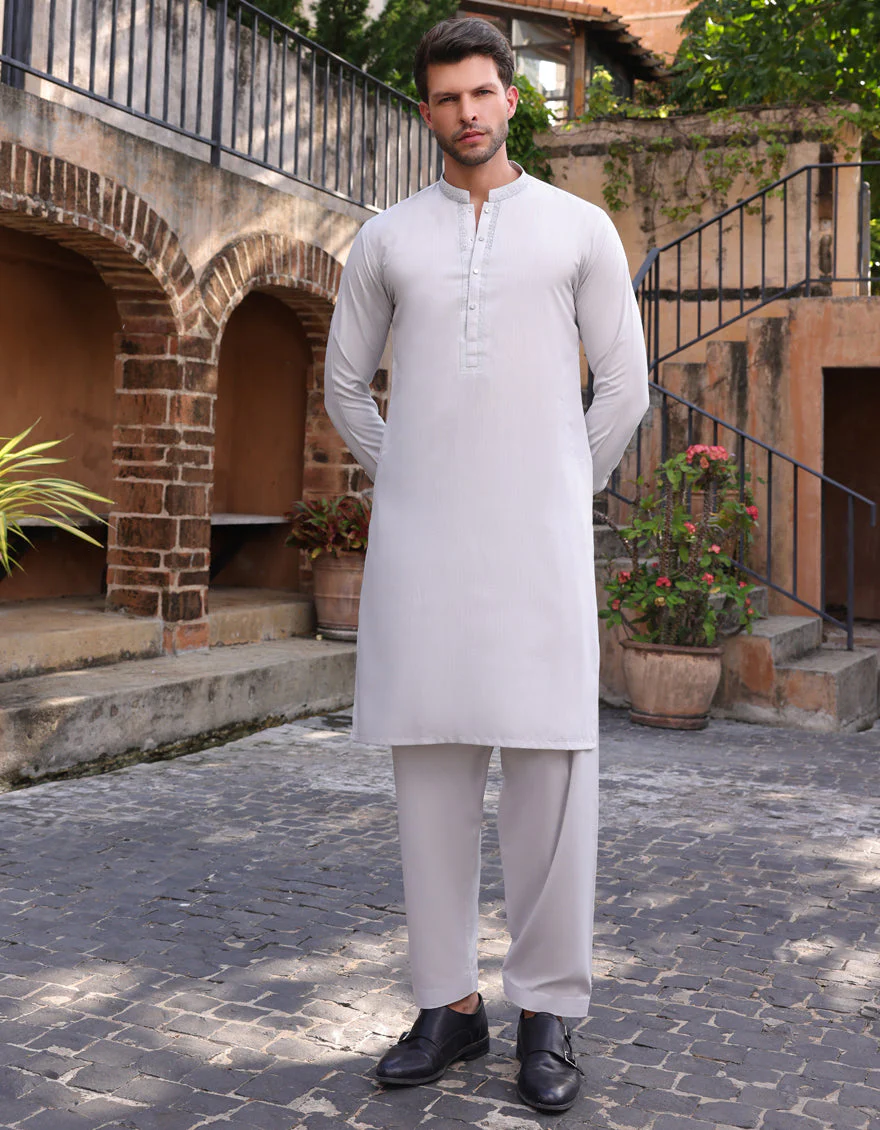 SMOKE GREY BLENDED KAMEEZ SHALWAR | JJKS-A-33244/S25/JJ10070-SF - Image 4