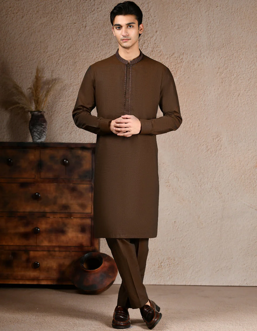 BROWN COTTON KAMEEZ SHALWAR | JJKS-A-33252/S25/JJ9754-SF - Image 3