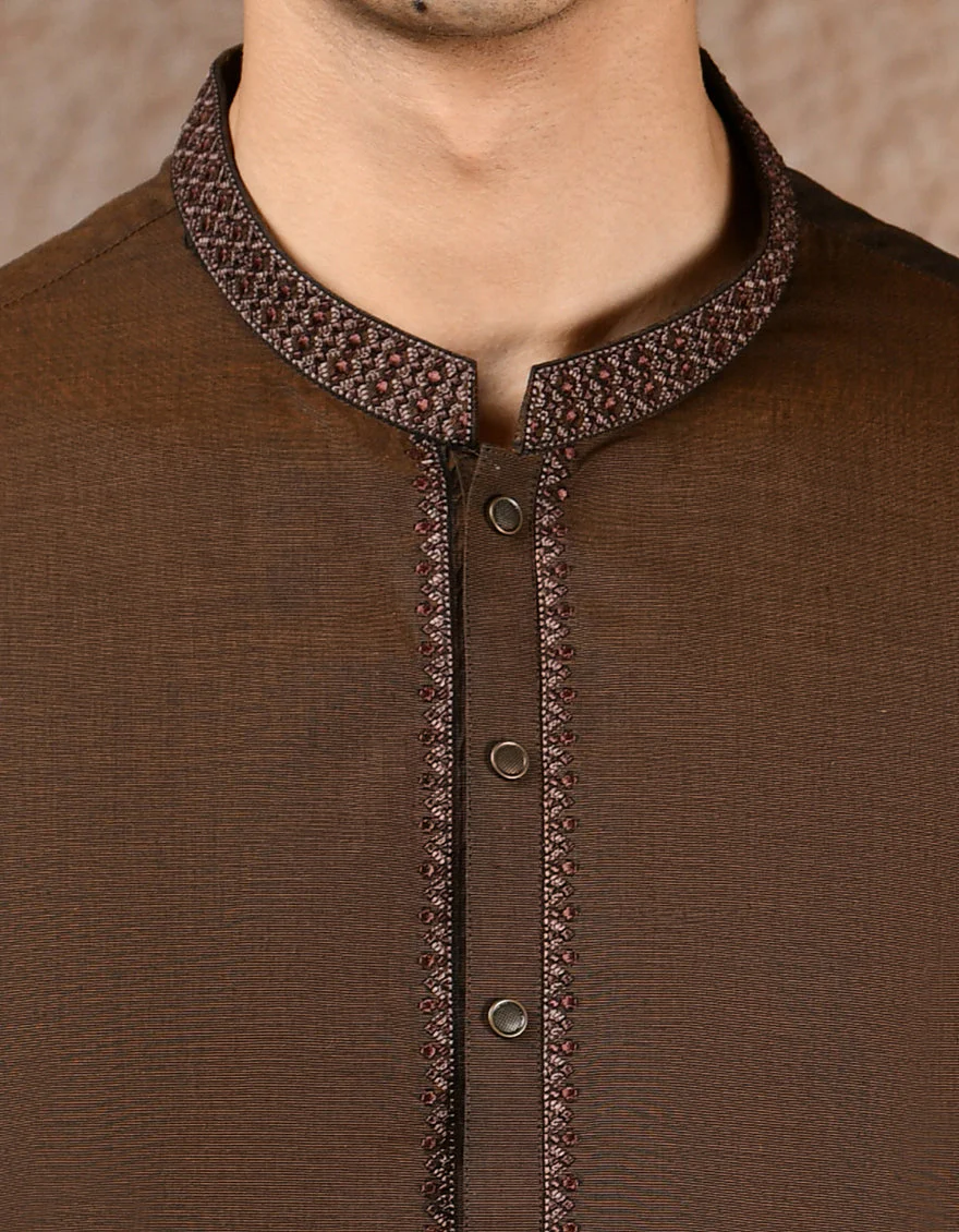 BROWN COTTON KAMEEZ SHALWAR | JJKS-A-33252/S25/JJ9754-SF - Image 4