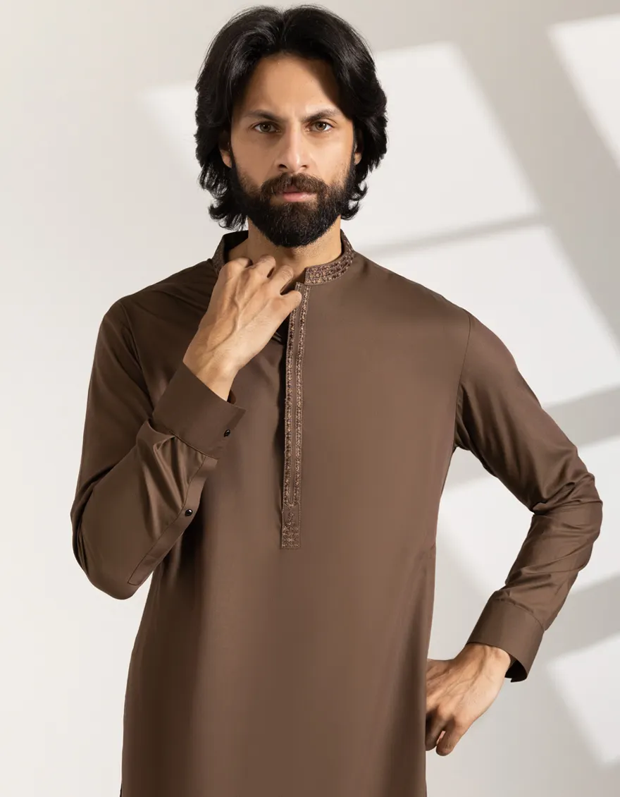 BROWN KAMEEZ SHALWAR | JJKS-A-33421/S25/JJ9933-SF - Image 2