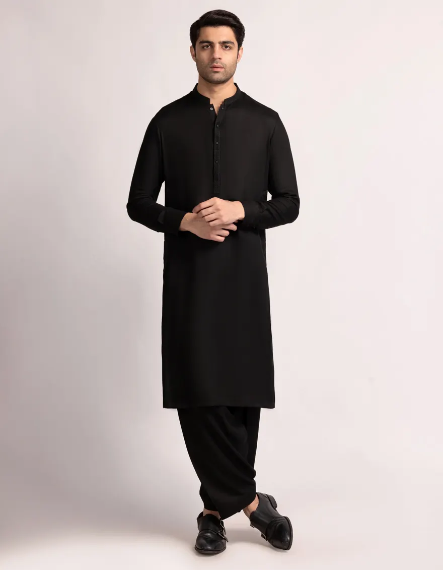 BLACK BLENDED KAMEEZ SHALWAR | JJKS-A-33722/S25/JJ10418-SF
