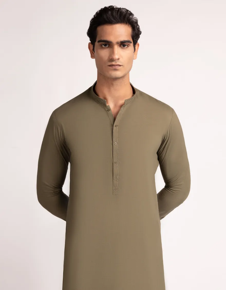 MEHNDI GREEN BLENDED KAMEEZ SHALWAR | JJKS-A-33727/S25/JJ10370-SF - Image 2