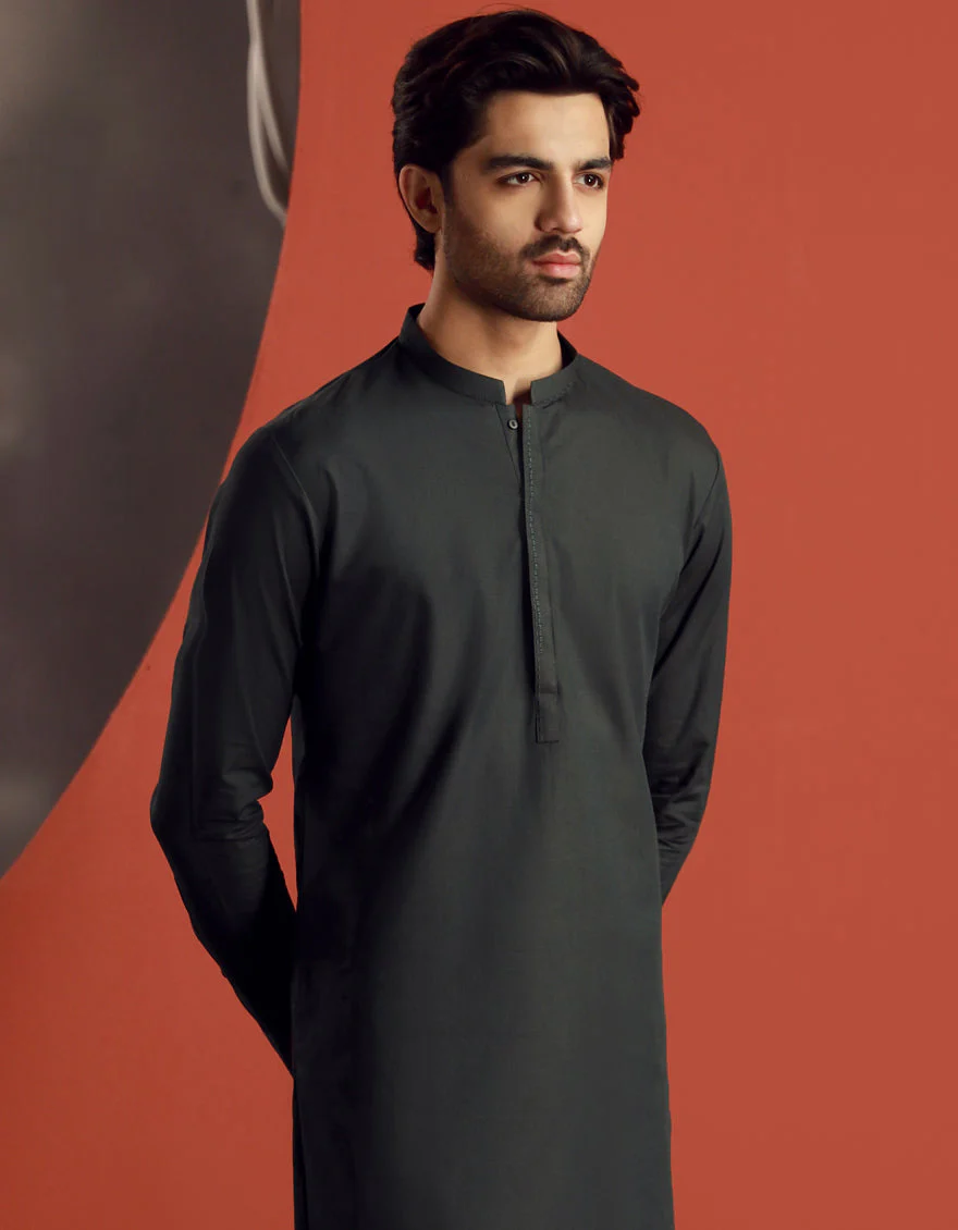 GREEN COTTON KAMEEZ SHALWAR | JJKS-A-34828/S24/JJ9497-CL - Image 2