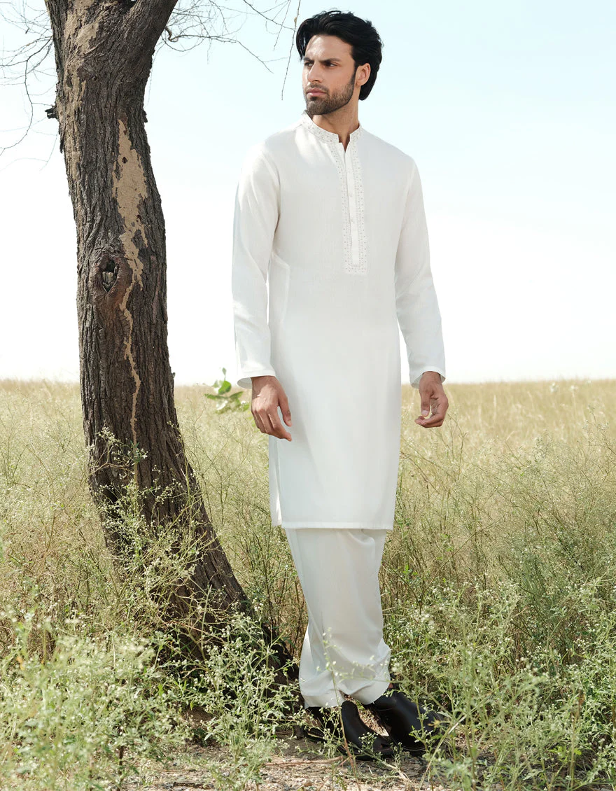OFF WHITE BLENDED KAMEEZ SHALWAR | JJKS-A-34927/S24/JJ9427-FL