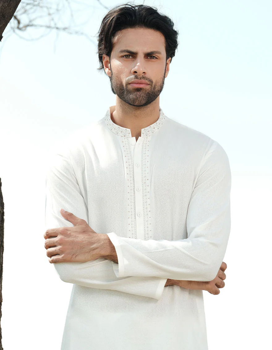 OFF WHITE BLENDED KAMEEZ SHALWAR | JJKS-A-34927/S24/JJ9427-FL - Image 3