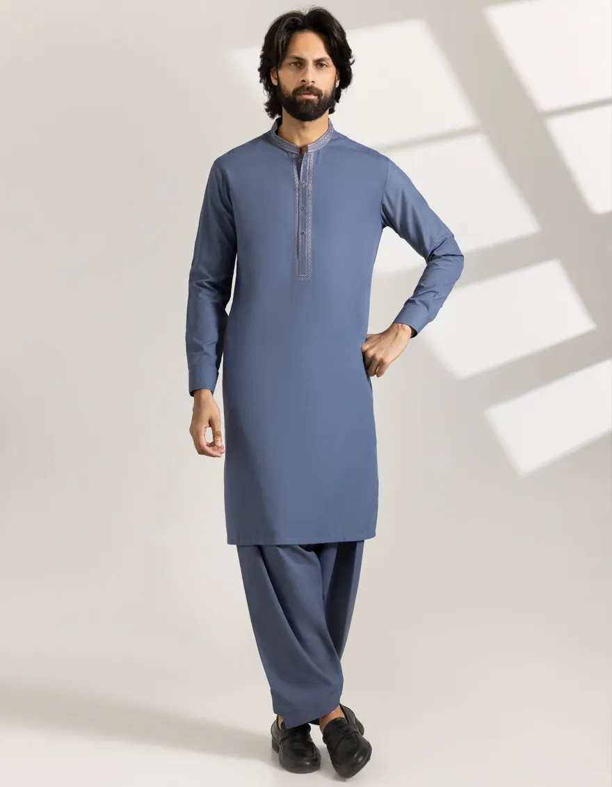 GREYISH BLUE POLYESTER KAMEEZ SHALWAR | JJKS-A-47440/S25/JJ9937-SF