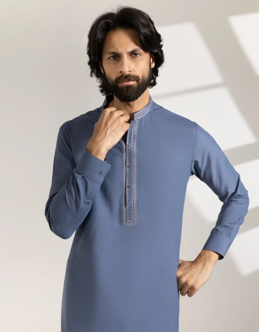 GREYISH BLUE POLYESTER KAMEEZ SHALWAR | JJKS-A-47440/S25/JJ9937-SF - Image 2