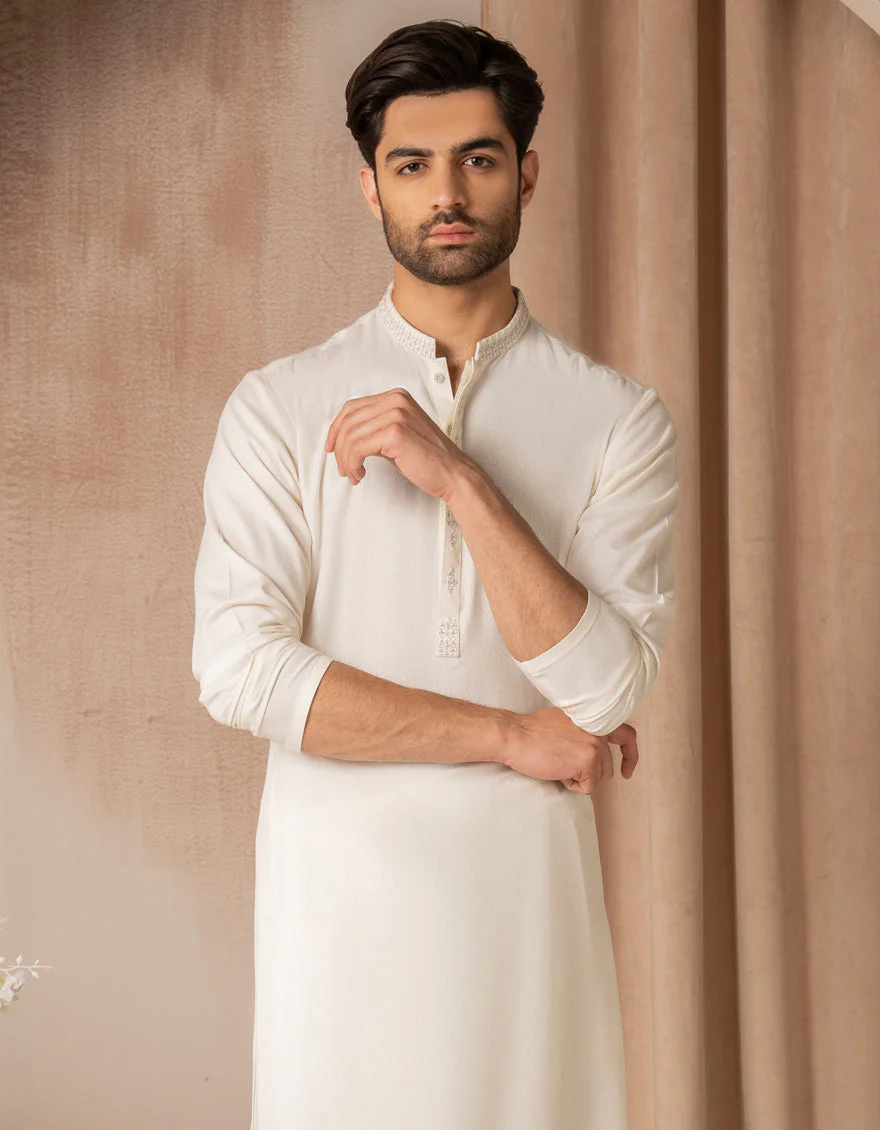 OFF WHITE BLENDED KAMEEZ SHALWAR | JJKS-A-47443/S25/JJ9899-FL - Image 4