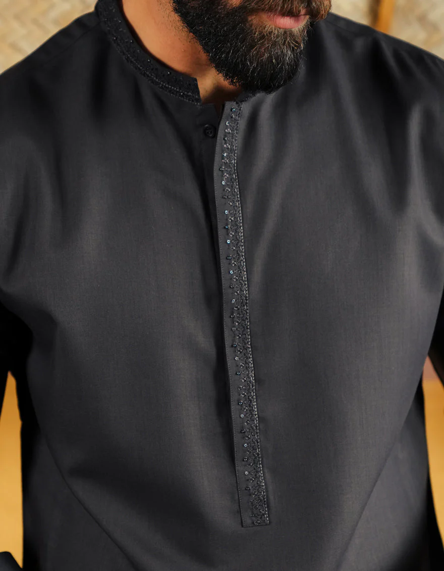 DARK GREY BLENDED KAMEEZ SHALWAR | JJKS-A-50076/S25/JJ11071-FL - Image 2