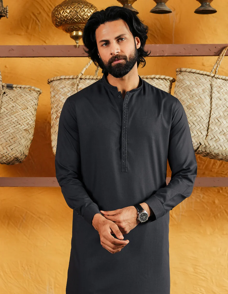 DARK GREY BLENDED KAMEEZ SHALWAR | JJKS-A-50076/S25/JJ11071-FL - Image 3