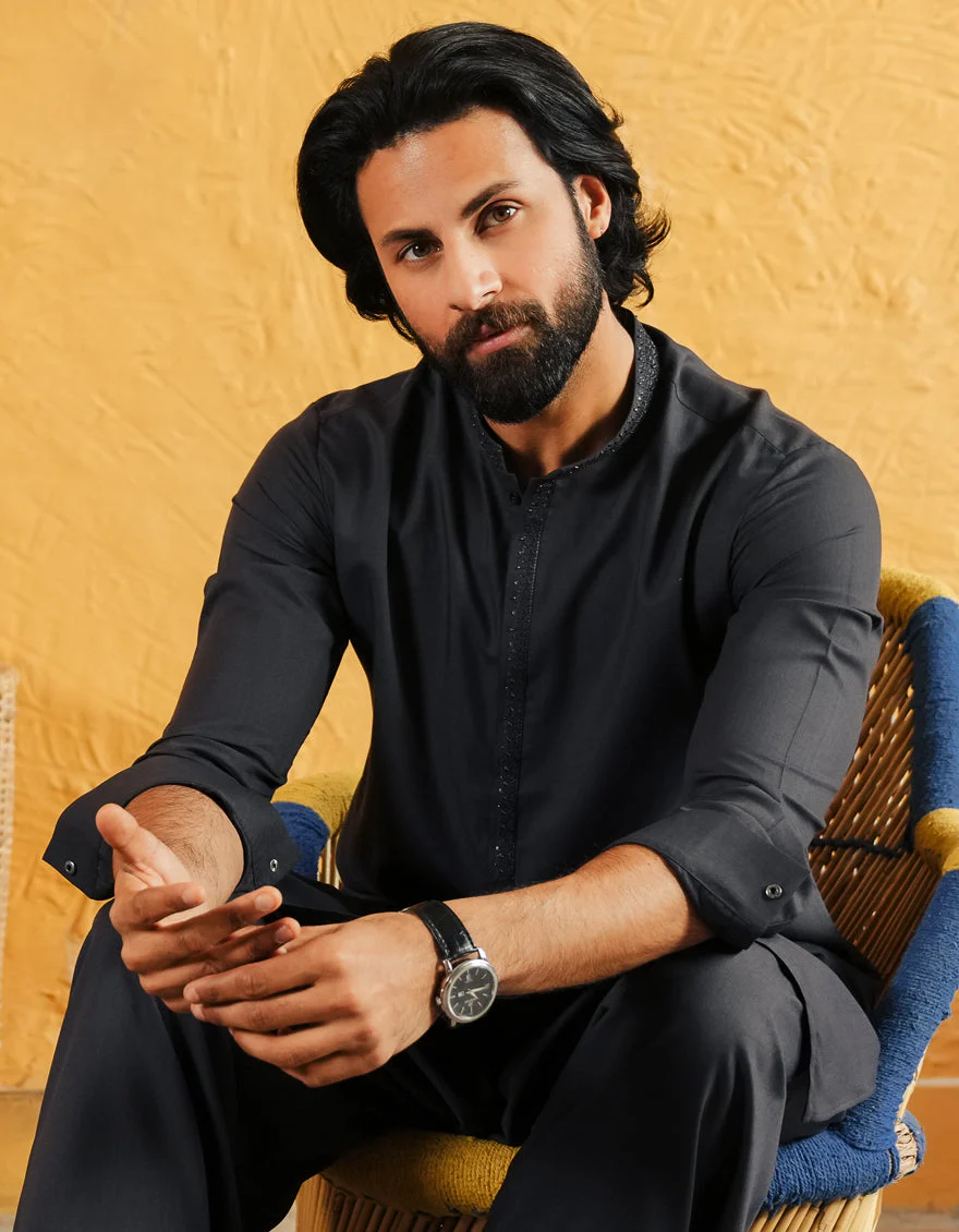 DARK GREY BLENDED KAMEEZ SHALWAR | JJKS-A-50076/S25/JJ11071-FL - Image 4