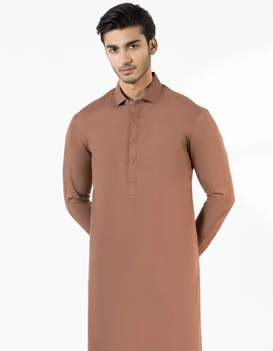 BROWN POLYESTER KAMEEZ SHALWAR | JJKS-A-50209/S25/JJ9816-PN - Image 2
