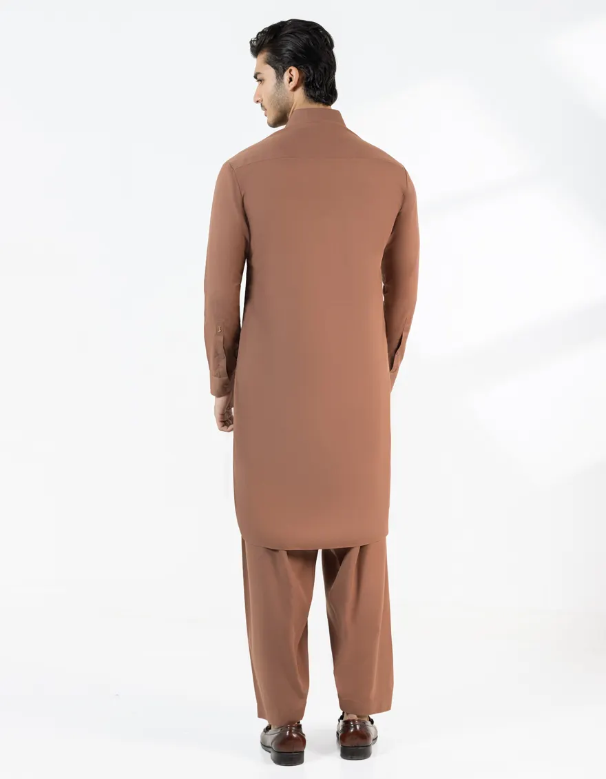 BROWN POLYESTER KAMEEZ SHALWAR | JJKS-A-50209/S25/JJ9816-PN - Image 3