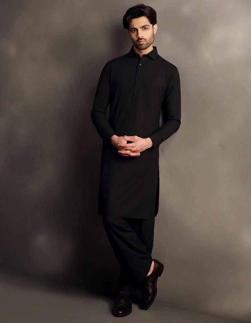 BLACK BLENDED KAMEEZ SHALWAR | JJKS-W-33032/S24/JJ9586-PN