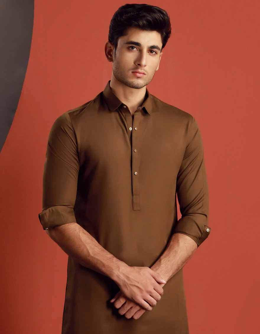 CAMEL BROWN BLENDED KAMEEZ SHALWAR | JJKS-W-34842/S24/JJ9579-CL - Image 2