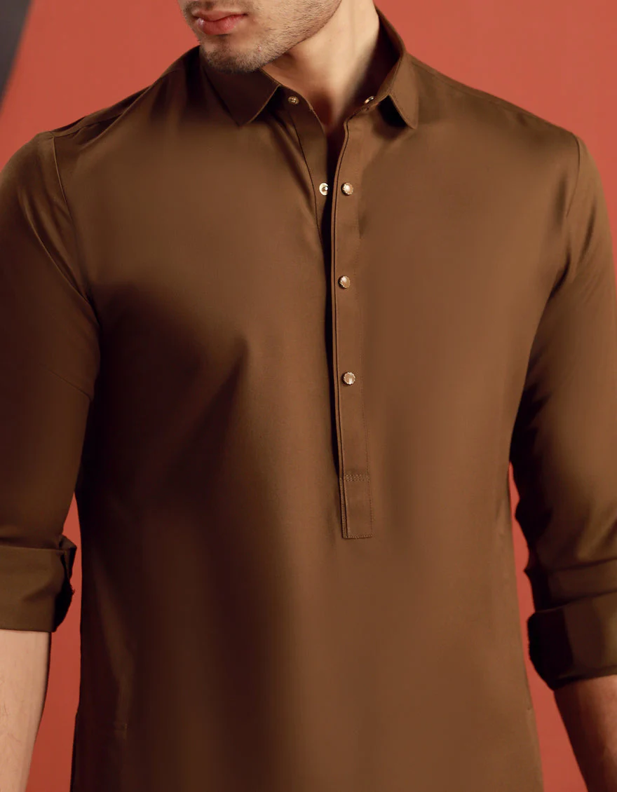 CAMEL BROWN BLENDED KAMEEZ SHALWAR | JJKS-W-34842/S24/JJ9579-CL - Image 3