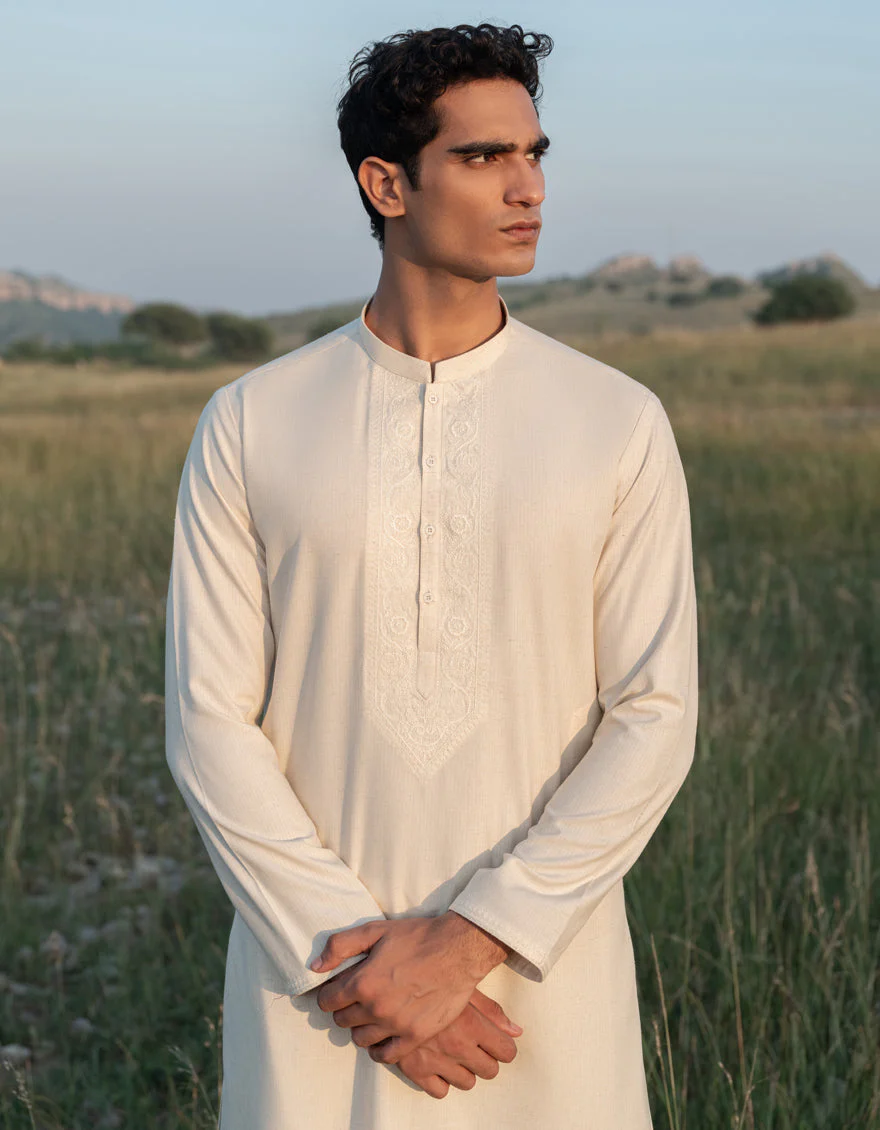 CREAM BLENDED KAMEEZ SHALWAR | JJKS-W-50017/S24/JJ9580-FL - Image 2