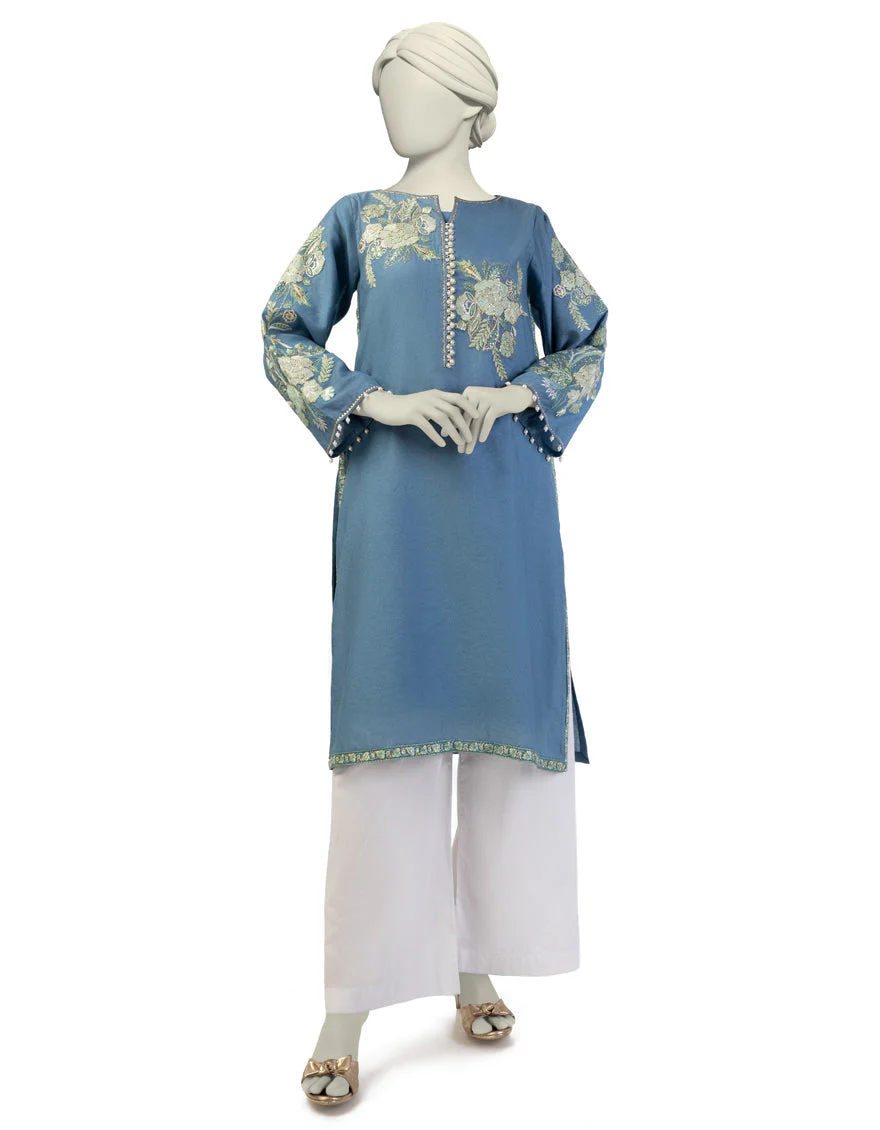 BLUE COTTON NET KURTI | JJLK-S-JFS-25-205 FB/ELFESYA-05
