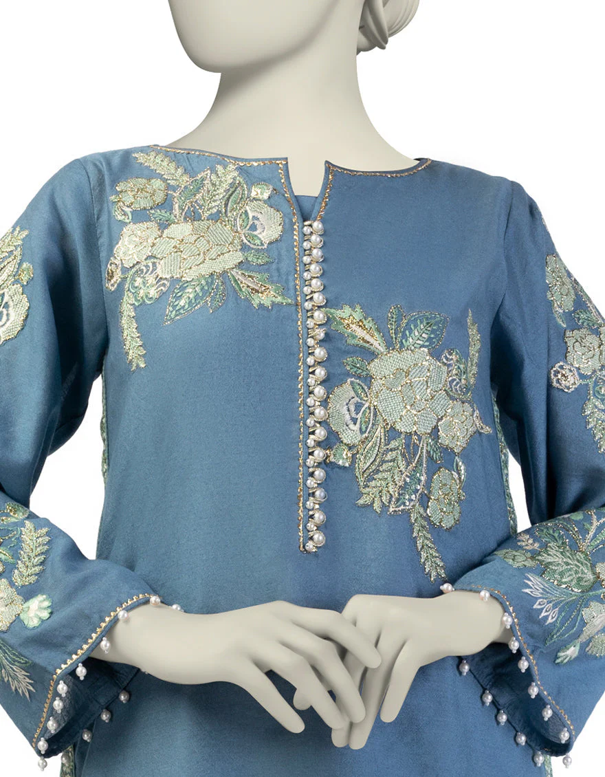 BLUE COTTON NET KURTI | JJLK-S-JFS-25-205 FB/ELFESYA-05 - Image 2