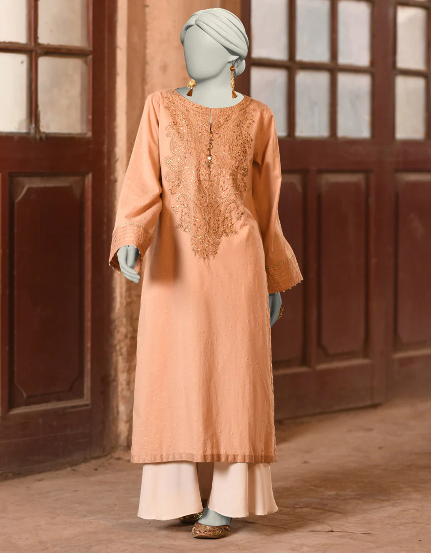 BEIGE LAWN KURTI | JJLK-S-JSS-25-333 FB/ FOIL ZARI-01