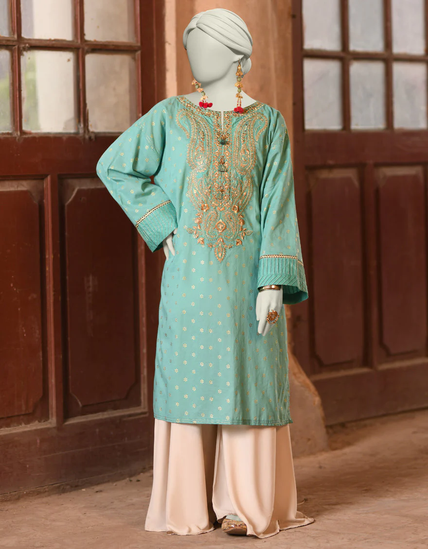 TURQUOISE LAWN KURTI | JJLK-S-JSS-25-335 FB/FOIL ZARI-03