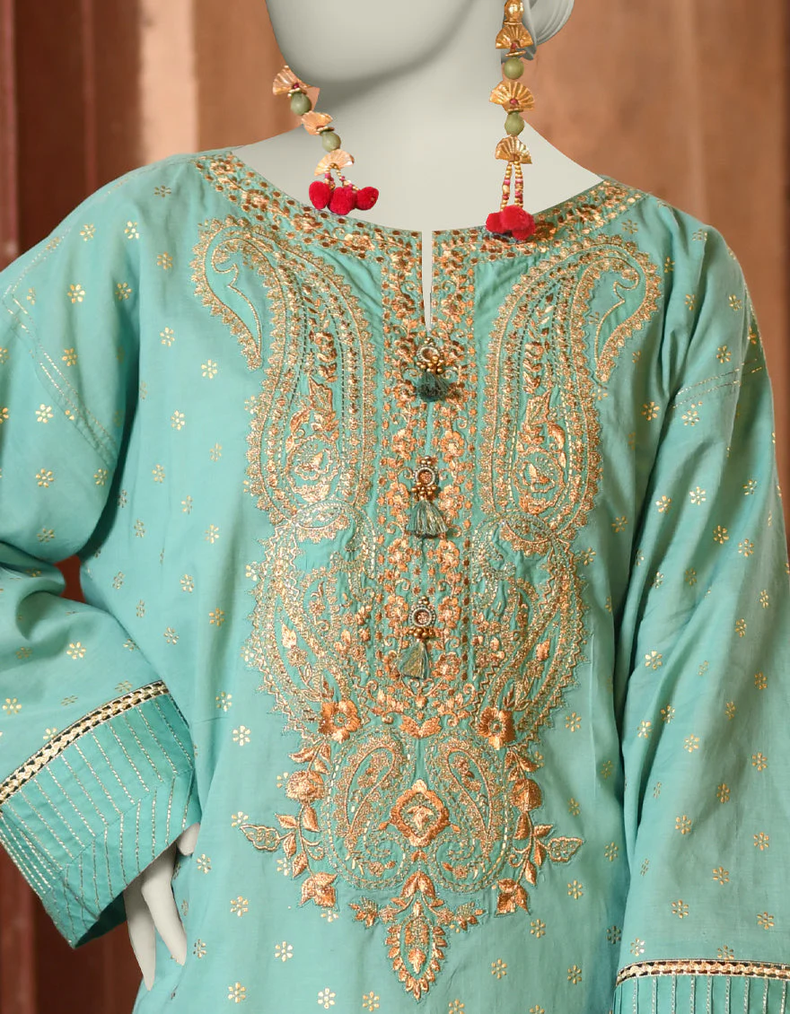 TURQUOISE LAWN KURTI | JJLK-S-JSS-25-335 FB/FOIL ZARI-03 - Image 2